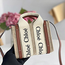 クロエ 偽物 WOODY ミニトートバッグ リネンキャンバス chr66321