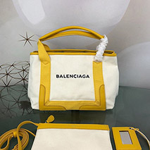 バレンシアガ 偽物 ネイビーカバス S トート ベージュ×イエロー bau62172