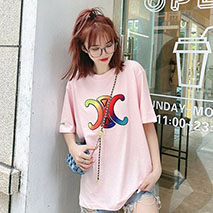 セリーヌ 偽物 トリオンフ ロゴ オーバーサイズ Tシャツ ピンク Ceb55354