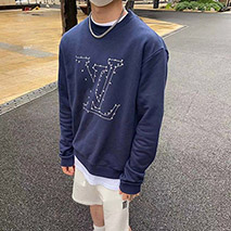 ルイヴィトン コピー LV ロゴ ステッチプリントスウェットシャツ ネイビー vuq27885
