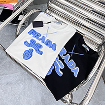プラダ スーパーコピー ロゴエンブロイダリー コットン Tシャツ 2色 pun26246
