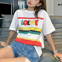 ロエベ スーパーコピー ロゴ ストライプ コットン Tシャツ H616Y22J12
