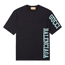 グッチ バレンシアガ 偽物 ロゴ ブラック Tシャツ guv35751