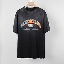 バレンシアガ 偽物 ロゴダメージブラックコットン クルーネックTシャツ baq77545
