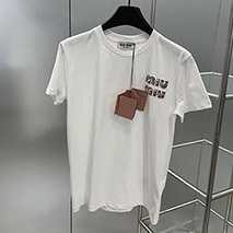 ミュウミュウ コピー 刺繍入りコットンTシャツ myf59063