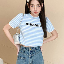 ミュウミュウ 偽物 ストライプTシャツ mye07078