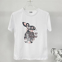 ミュウミュウ 偽物 エンブロイダリーコットンTシャツ myv33585