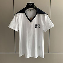 ミュウミュウ コピー 刺繍ロゴ付き コットン Tシャツ myb57966