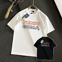 フェンディ コピー ロゴ刺繍入り コットン Tシャツ 2色 few37556