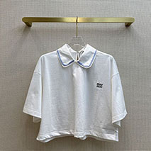ミュウミュウ 偽物 刺繍ロゴ入り コットン Tシャツ myl62564