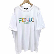 フェンディ 偽物 クルーネックロゴジャージー Tシャツ feq79089