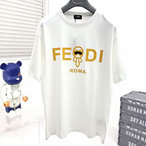 フェンディ 偽物 クルーネックロゴジャージー Tシャツ fej28997
