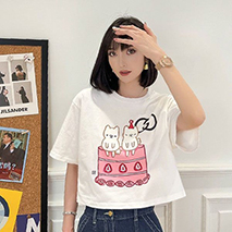 グッチ コピー Kawaii クロップド コットンジャージー Tシャツ プリント 717684XJFBL9095