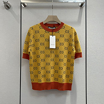 グッチ コピー 半袖ニットTシャツ イエロー コットン guk18530