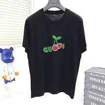 グッチ 偽物 チェリープリント Tシャツ パロディ ブルー コットン guf14963