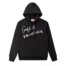 グッチ 偽物 ×バレンシアガ ブラック ロゴ コットン パーカー guq23810