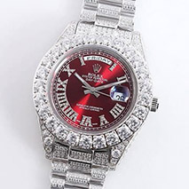 ロレックス コピー 時計 39MM メンズ レッド 全面ダイヤ デイデイト roh51246