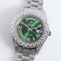 ロレックス コピー 時計 39MM メンズ グリーン 全面ダイヤ デイデイト roi63736